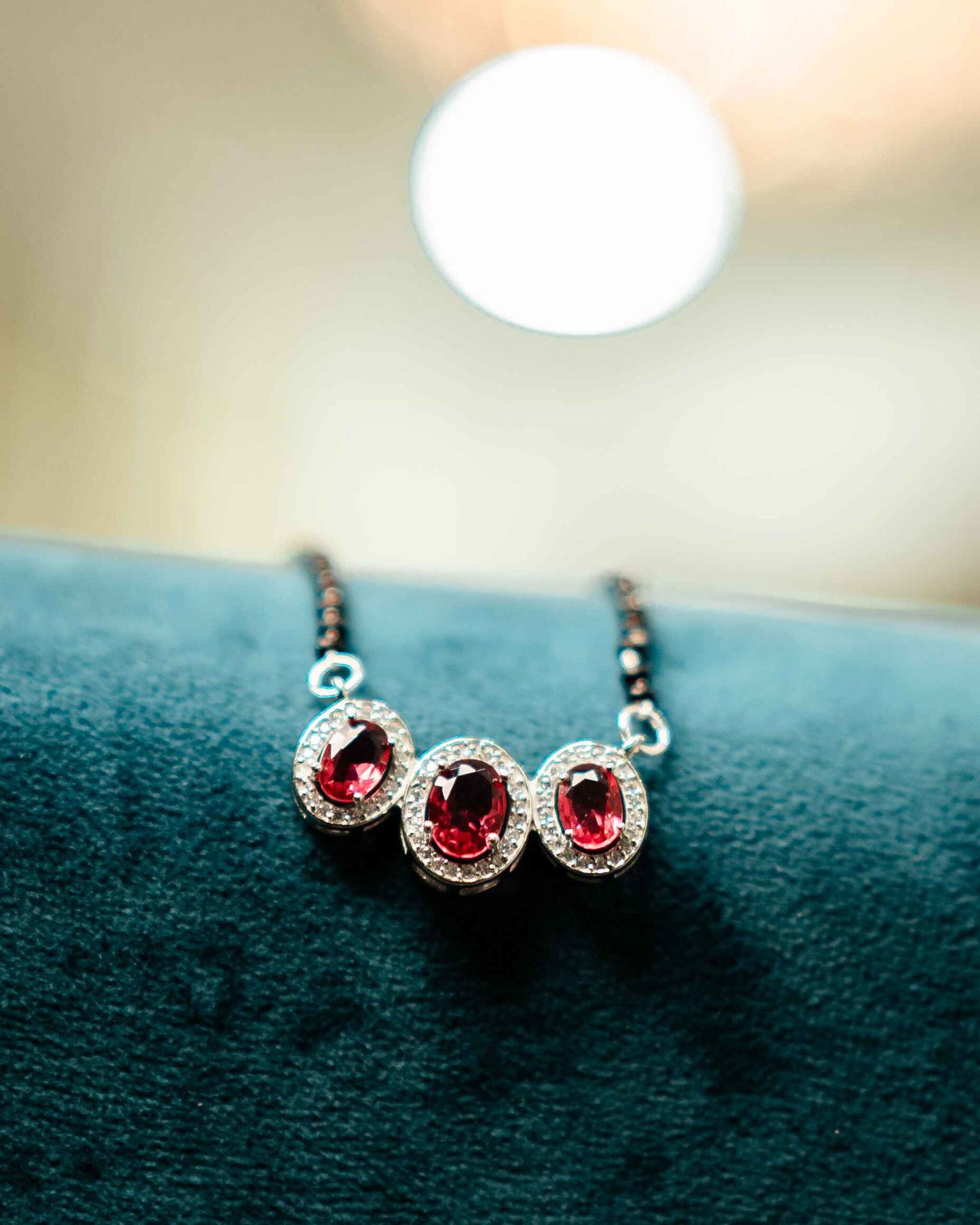 Halo Oval Solitaire Red Ruby Mangalsutra - Aayat