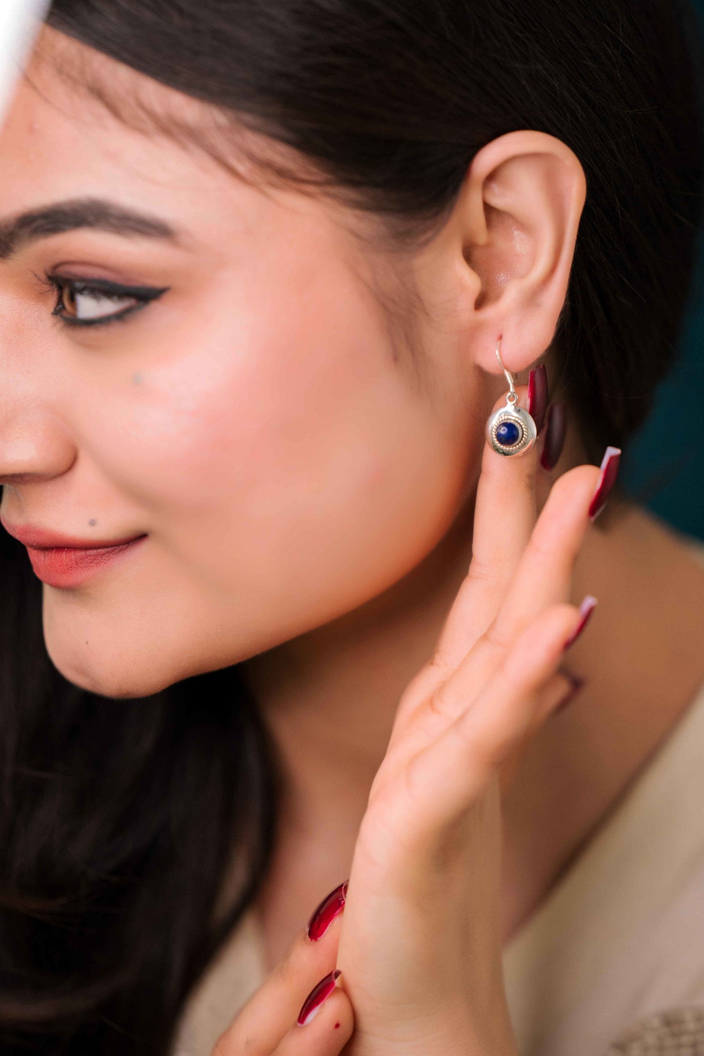 Oxidised Silver Celestial Blue Sapphire Earrings - Aayat