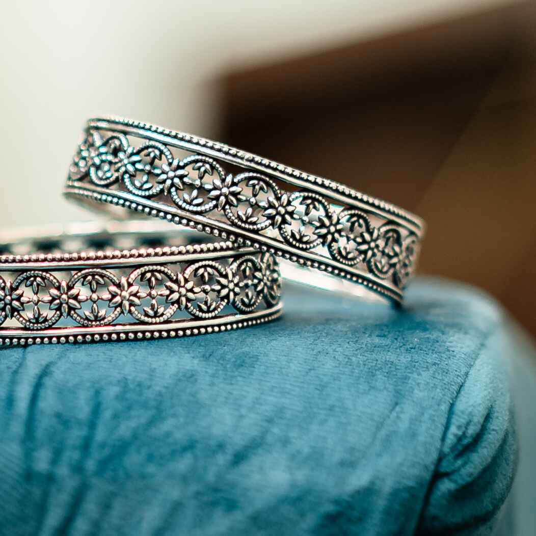 Oxidised Silver Cirque Floral Bangles - Aayat