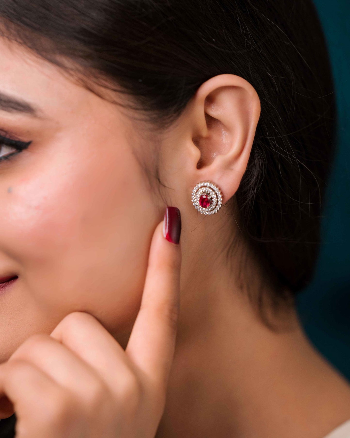 Silver Oval Doublet Red Ruby Earrings - Aayat