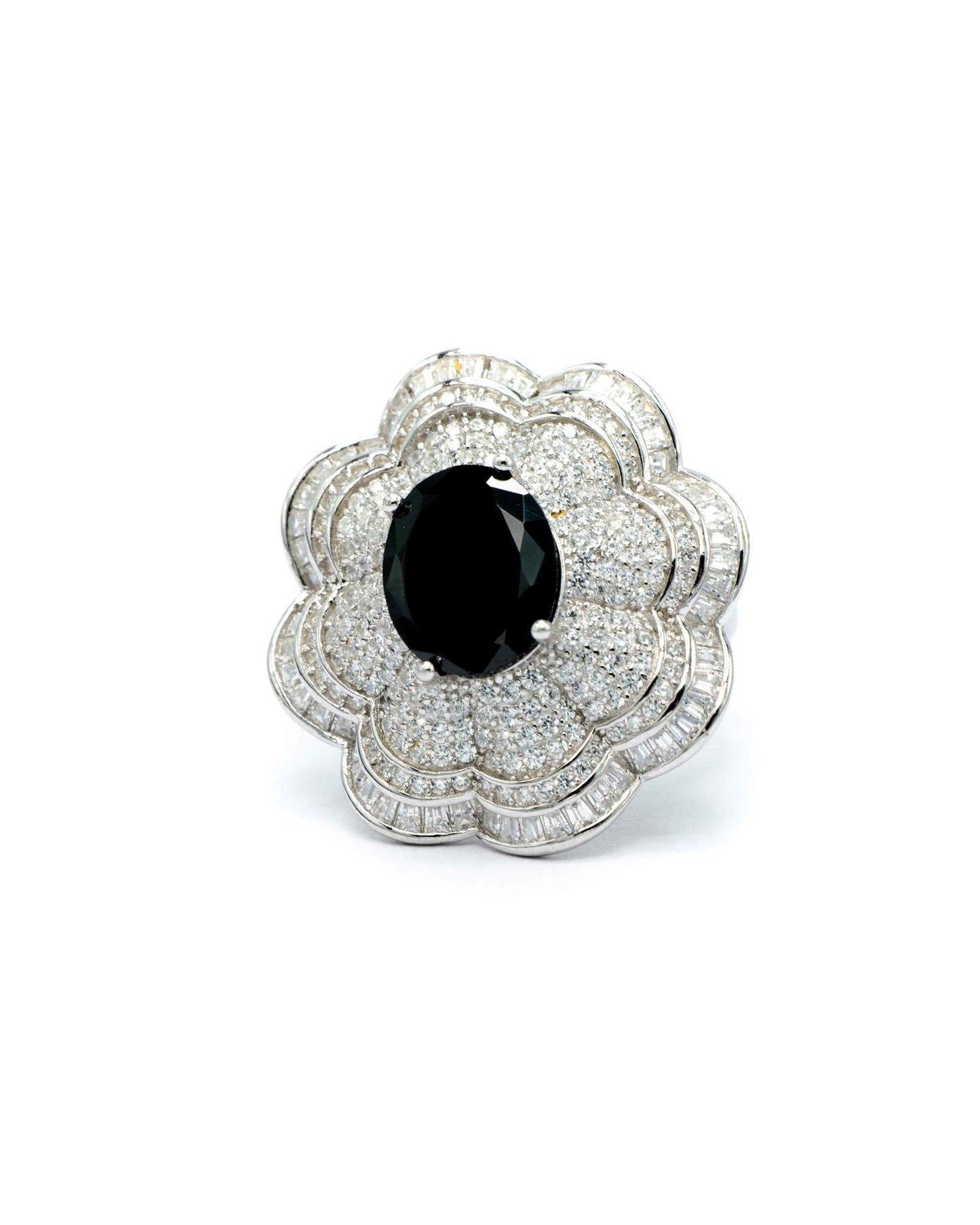Silver Studded Blossom Solitaire Cocktail Ring - Aayat