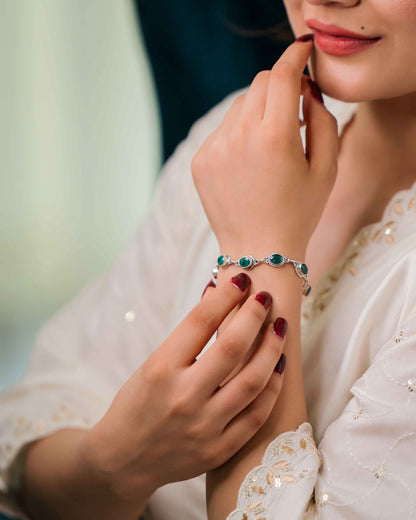 Emerald Green Oval Stranded Bracelet - Aayat