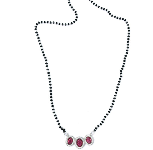 Halo Oval Solitaire Red Ruby Mangalsutra - Aayat