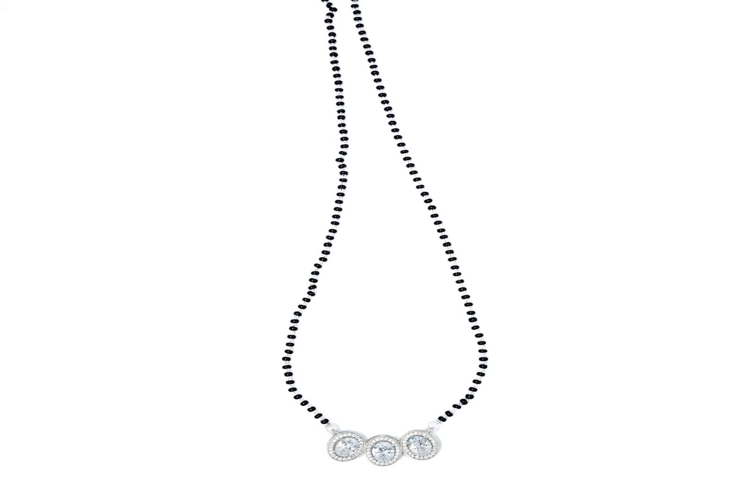 Halo Oval Solitaire Silver Mangalsutra - Aayat