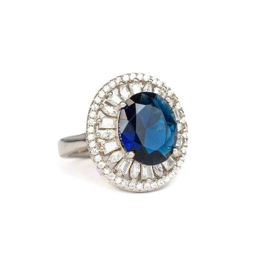 Lustrous Silver Blue Sapphire Solitaire Ring - Aayat
