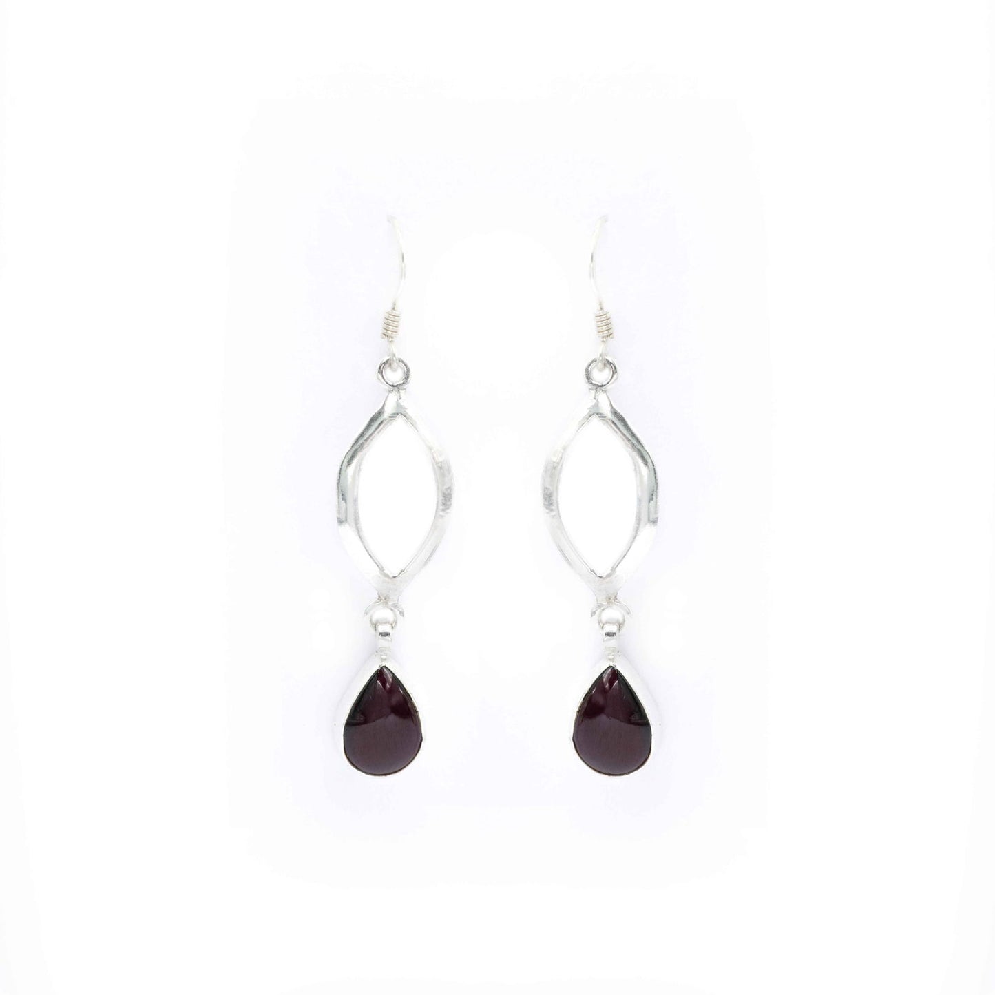 Oxidised Silver Burgundy Drop Earrings - Aayat