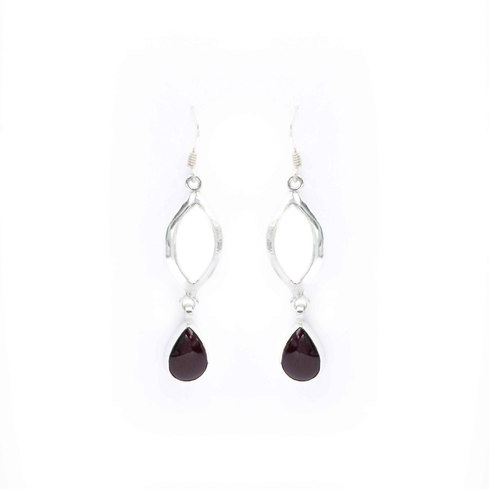 Oxidised Silver Burgundy Drop Earrings - Aayat