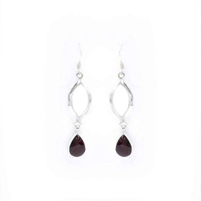 Oxidised Silver Burgundy Drop Earrings - Aayat