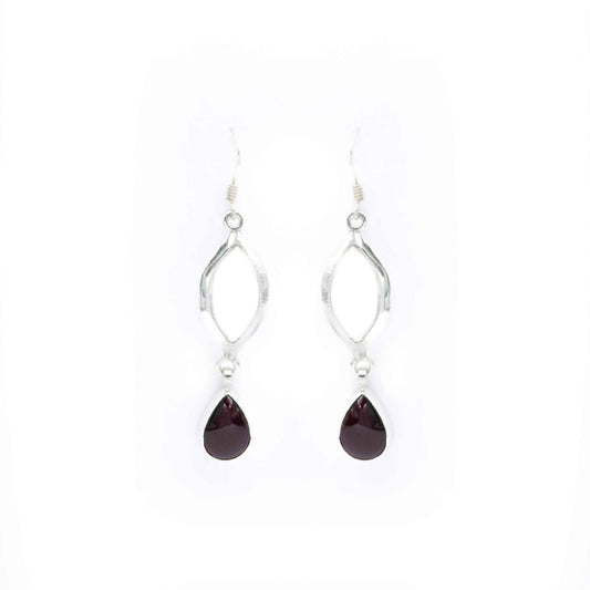 Oxidised Silver Burgundy Drop Earrings - Aayat