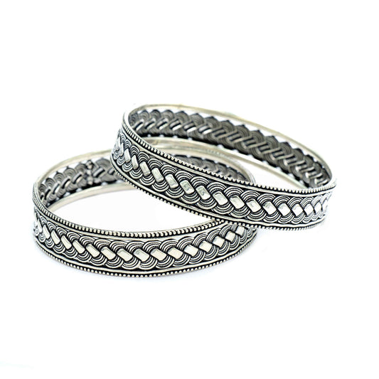 Oxidised Silver Tubular Bangles - Aayat