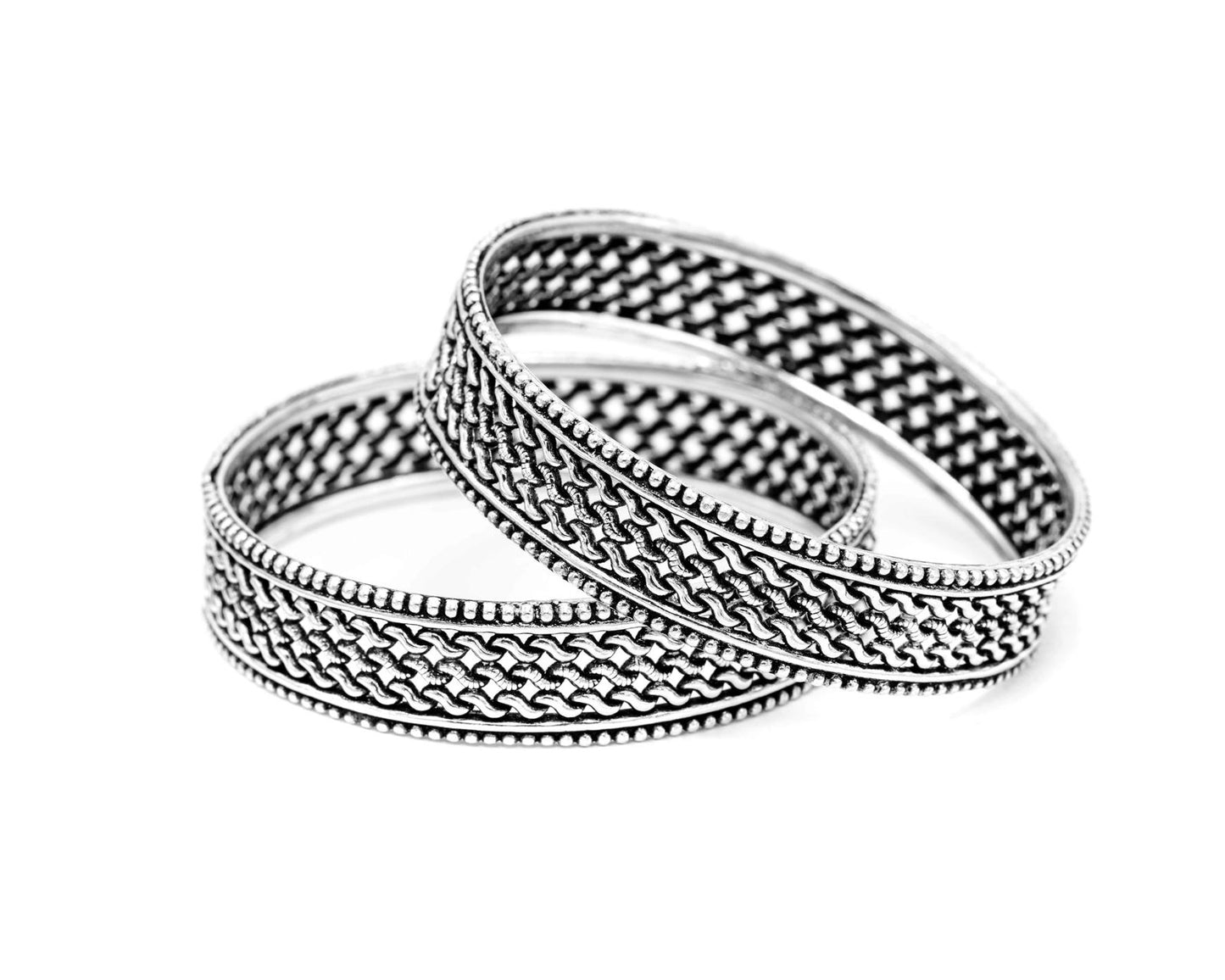 Oxidised Silver Wavy Bangles - Aayat