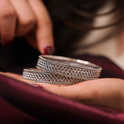 Oxidised Silver Wavy Bangles - Aayat