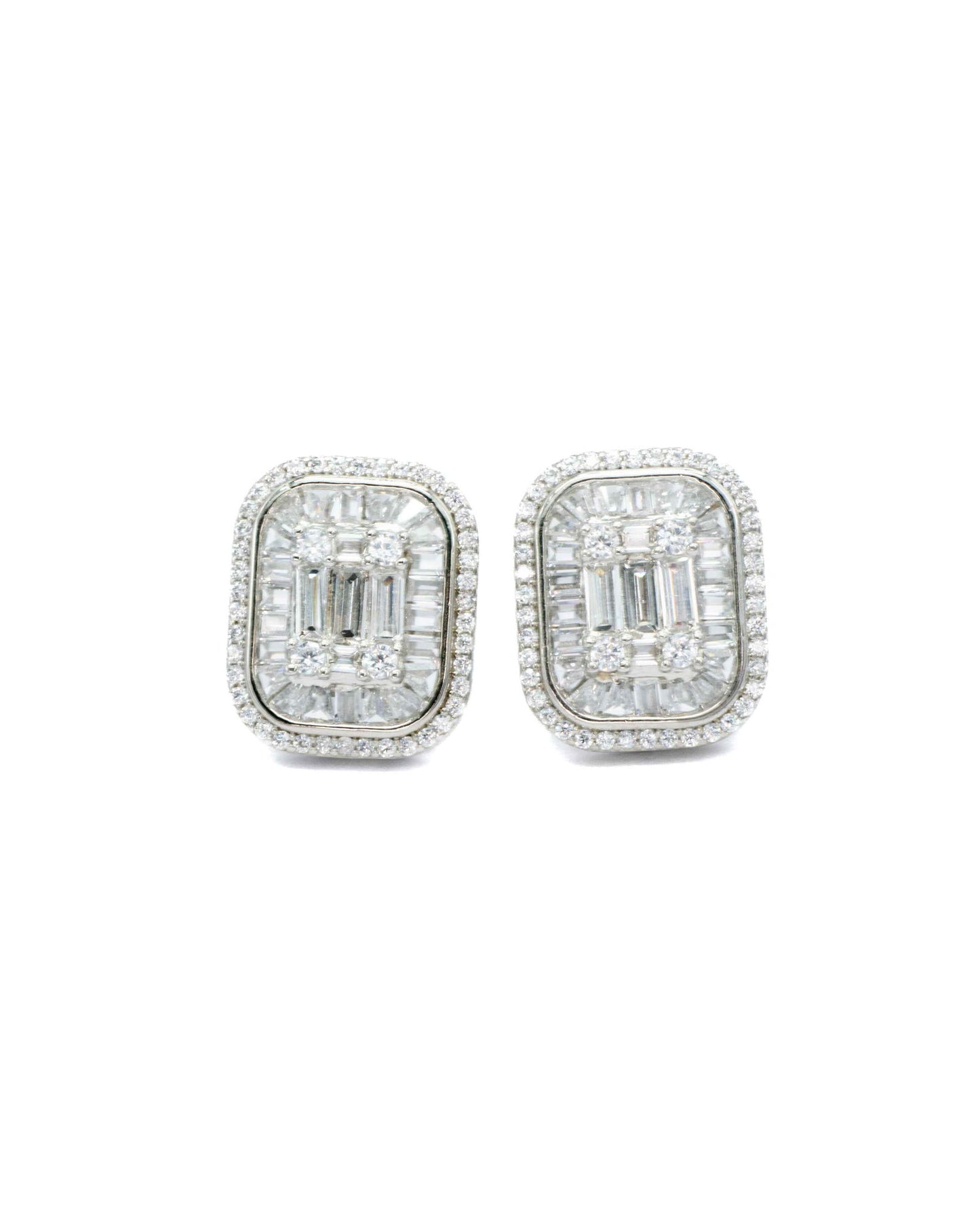 Princess-cut shaped multi-layer silver earrings - Aayat