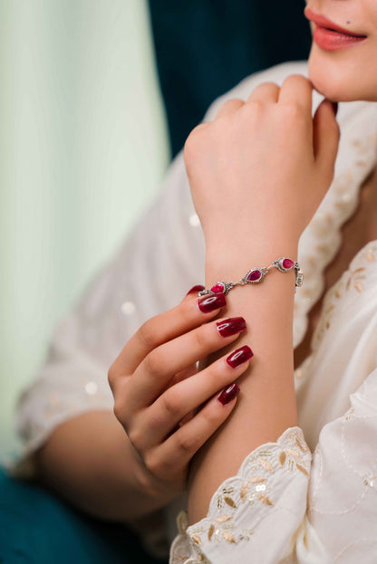 Red Ruby Pear-Shaped Stranded Bracelet - Aayat