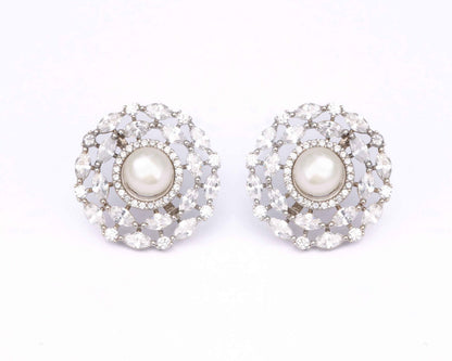 Silver Circular Quadrivial Pearl Earrings - Aayat