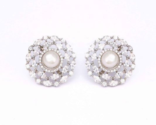 Silver Circular Quadrivial Pearl Earrings - Aayat