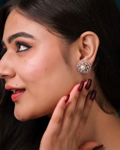 Silver Circular Quadrivial Pearl Earrings - Aayat