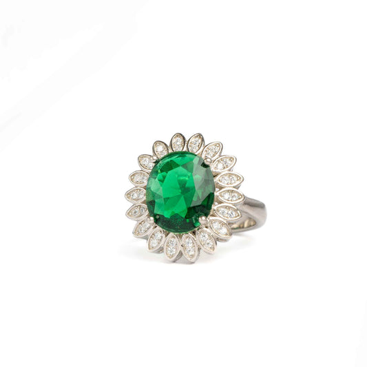 Silver Emerald Green Solitaire Ring - Aayat