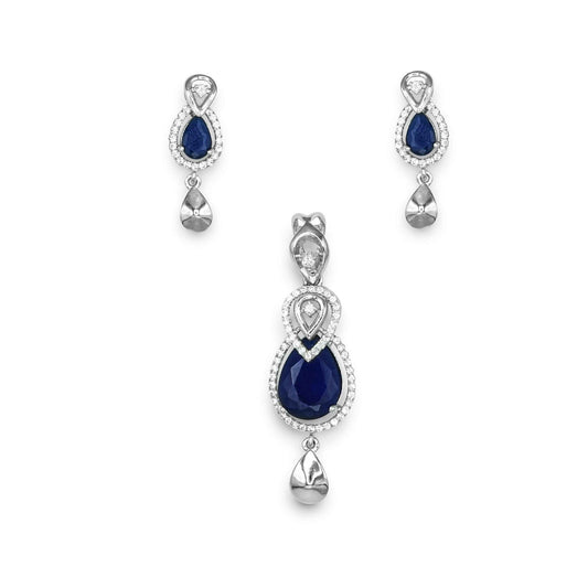 Silver Mystic Blue Ocean Pendant Set - Aayat