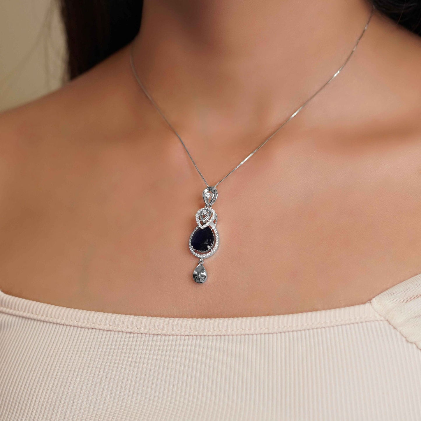 Silver Mystic Blue Ocean Pendant Set - Aayat