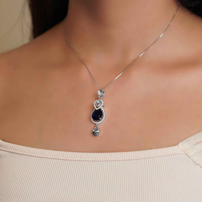 Silver Mystic Blue Ocean Pendant Set - Aayat