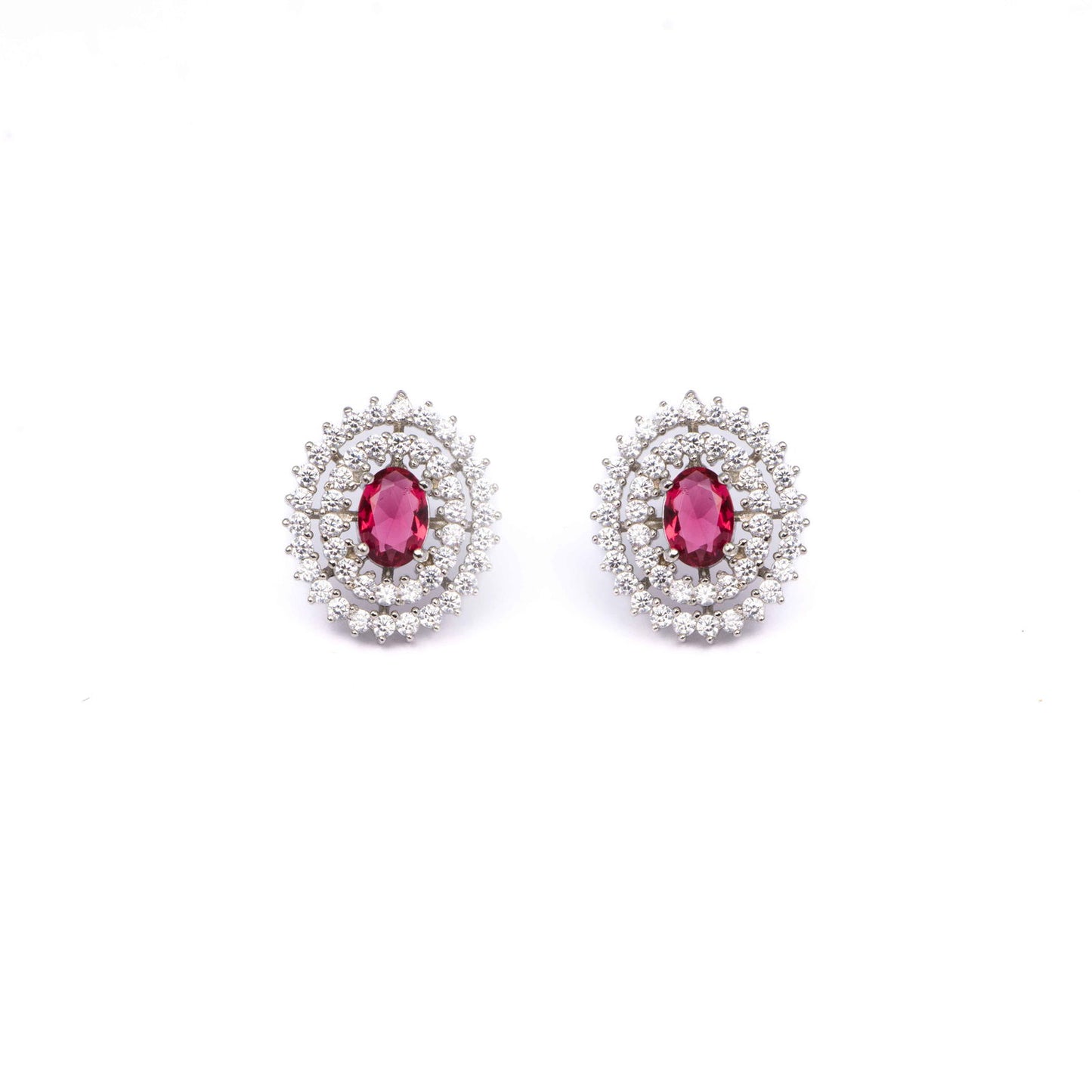 Silver Oval Doublet Red Ruby Earrings - Aayat