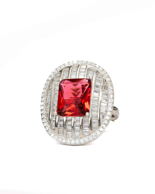 Silver Red Ruby Princess Cocktail Ring - Aayat